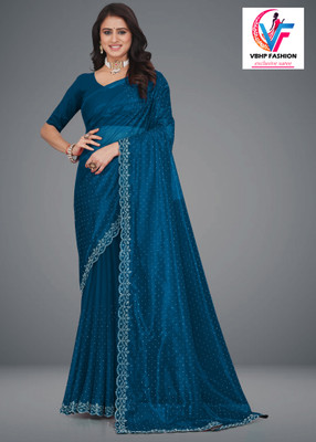 VGHC FASHION Embellished Bollywood Net Saree(Dark Blue)