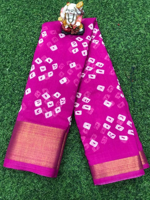 khial Printed Bandhani Cotton Blend Saree(Pink)