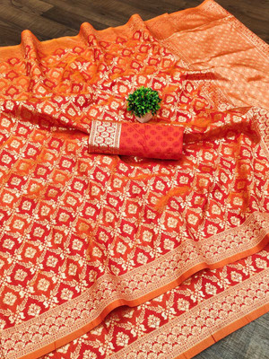 signagraph Printed Kanjivaram Satin, Tussar Silk Saree(Orange)