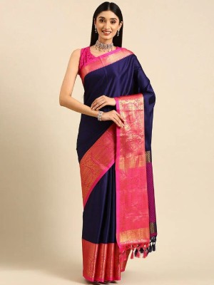 MAHAYANTRA Self Design Assam Silk Cotton Silk Saree(Dark Blue)