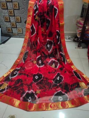 NeeLKANTH ENTERPRISE Checkered, Color Block, Printed, Self Design, Polka Print Bandhani Chiffon Saree(Red)