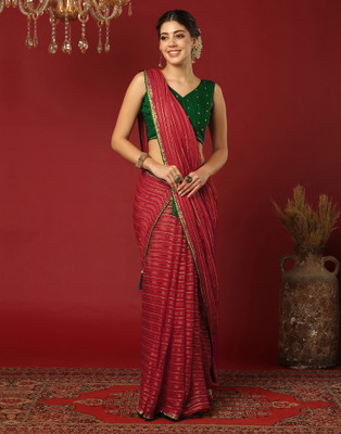 Samah Woven, Embellished Bollywood Georgette Saree(Red)