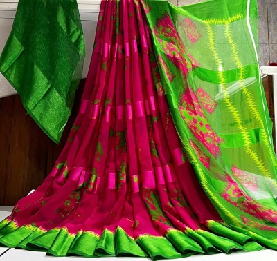 Fancy Fab Self Design Daily Wear Georgette, Satin Saree(Pink, Green)