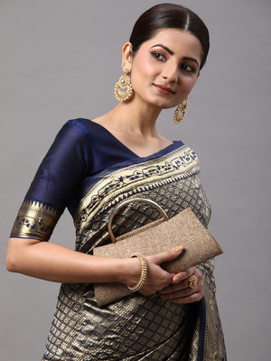 Divastri Woven Kanjivaram Silk Blend Saree(Dark Blue)