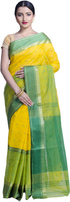 Akash Enterprise Self Design Handloom Pure Cotton Saree(Yellow)