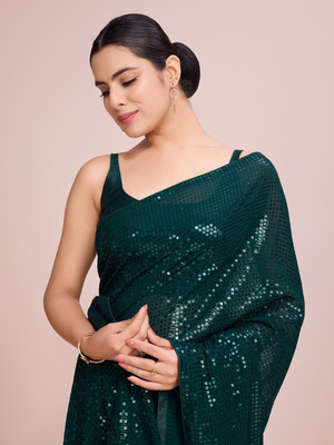 Divastri Embellished Bollywood Georgette Saree(Green)