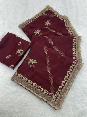 BELLETRENDZ Embroidered Bollywood Georgette Saree(Maroon)