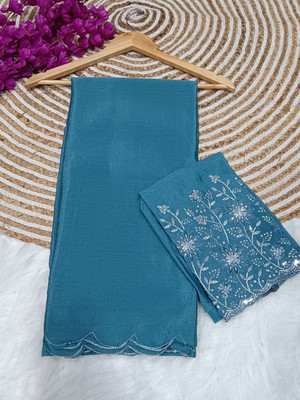 Being Stylo Solid/Plain, Embroidered Bollywood Georgette Saree(Blue)