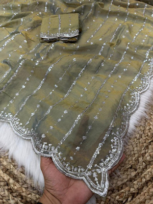 bhavika silk mills Embroidered Bollywood Georgette Saree(Yellow)