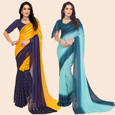 Anand Sarees Striped Bollywood Satin Saree(Pack of 2, Multicolor)