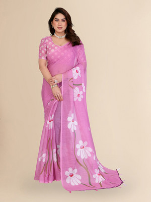 Moda Rapido Floral Print Bollywood Cotton Blend Saree(Pink)