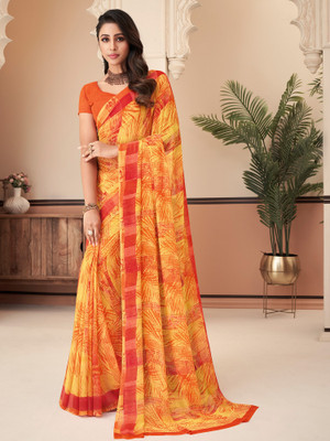 Divastri Printed Daily Wear Georgette Saree(Yellow)