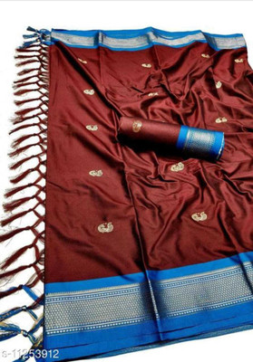 Paithani Woven Paithani Pure Silk Saree(Brown)