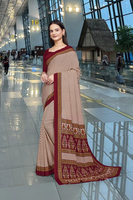 Feminista Printed, Solid/Plain Daily Wear Crepe Saree(Maroon)