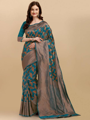 Pari Prints Woven Banarasi Cotton Silk Saree(Light Blue)