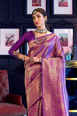 MADHUHANSH Embroidered, Self Design Banarasi Silk Blend Saree(Purple)