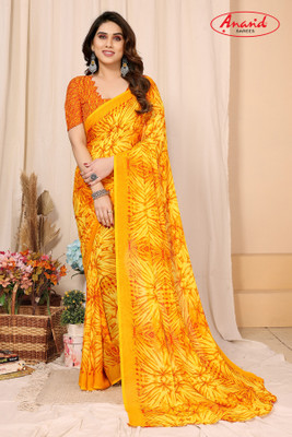 Anand Sarees Ombre, Floral Print Daily Wear Georgette Saree(Yellow)