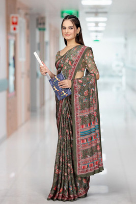 K 5 FASHION Digital Print Bollywood Crepe Saree(Multicolor)