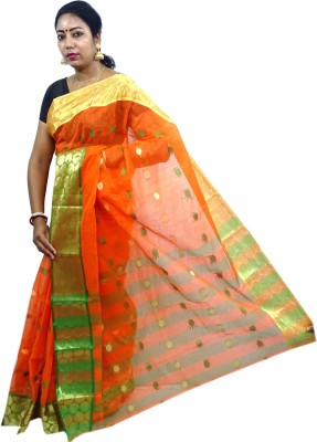 DipDiya Self Design Daily Wear Pure Cotton Saree(Orange)