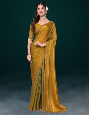 HangerStories Dyed Bollywood Chiffon Saree(Gold)