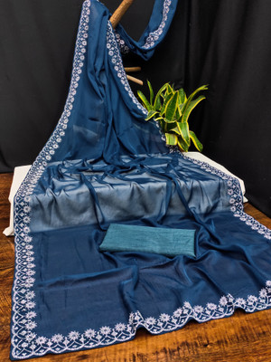 MAYRAAFASHION Embellished Bollywood Georgette Saree(Blue)