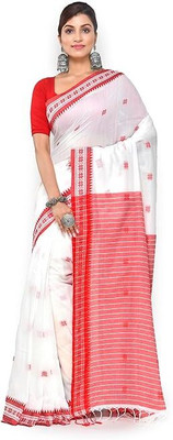 SaradaTextile Self Design Handloom Pure Cotton Saree(White)