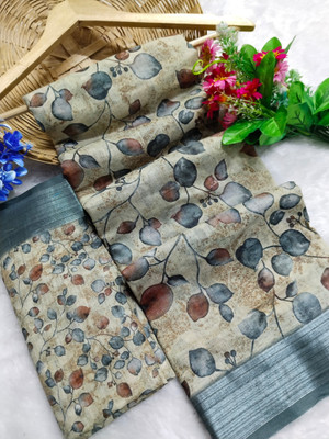 HouseOfCommon Floral Print Kanjivaram Pure Cotton, Cotton Linen Saree(Multicolor)