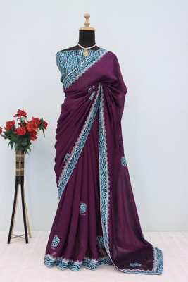 RIDDHISIDDHI NX Embroidered Bollywood Silk Blend Saree(Purple)