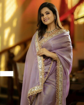 Vinayak Textile Embroidered Bollywood Tissue, Silk Blend Saree(Pink)