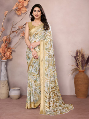 Vedant Vastram Floral Print Bollywood Chiffon Saree(Yellow)