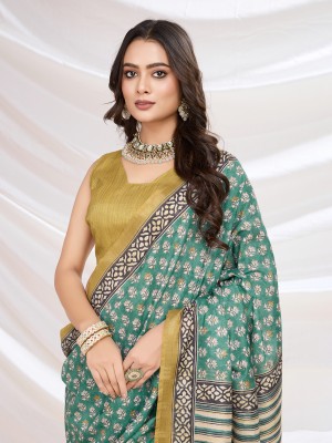 Tasrika Digital Print Banarasi Cotton Blend Saree(Green)