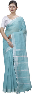 DipDiya Solid/Plain Handloom Cotton Blend Saree(Light Green)