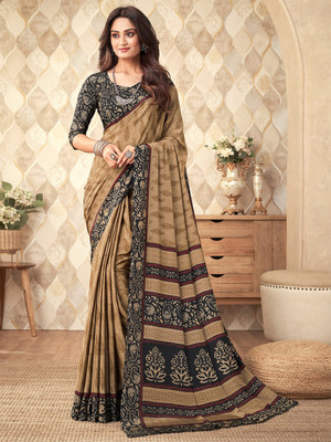 Tasrika Printed Daily Wear Crepe Saree(Beige)