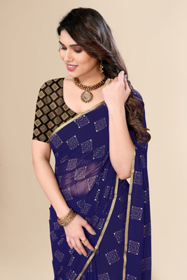 JiproStore Embroidered Daily Wear Chiffon Saree(Dark Blue)