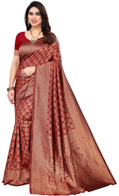 Gosriki Woven Kanjivaram Silk Blend Saree(Red)