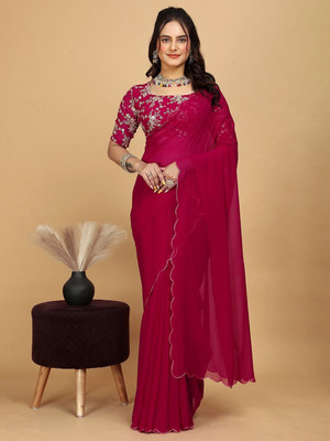 Brahmani Creation Embroidered Bollywood Georgette, Chiffon Saree(Red)