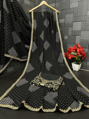 NERTA BOUTIQUE Printed, Self Design, Solid/Plain Bollywood Georgette Saree(Black)