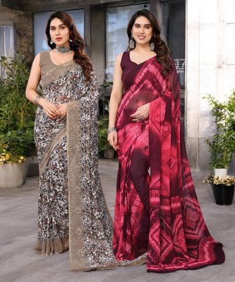Moda Rapido Printed Bollywood Georgette Saree(Pack of 2, Multicolor)