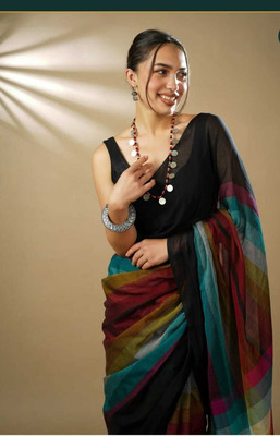 Sayak Creation Self Design Daily Wear Cotton Blend Saree(Black, Multicolor)