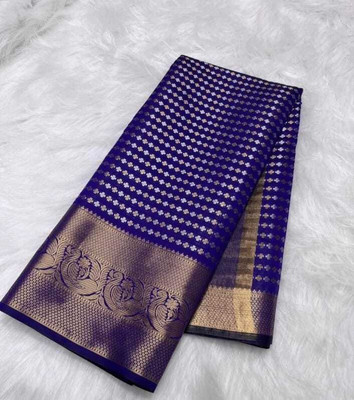 PRASHANTHVI CREATIONS Geometric Print, Woven, Self Design Banarasi Silk Blend Saree(Blue)