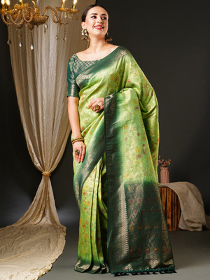 Divastri Woven Kanjivaram Art Silk Saree(Light Green)