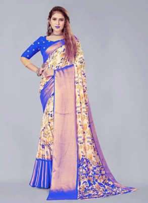 Bhuwal Fashion Floral Print Bollywood Chiffon Saree(Blue)