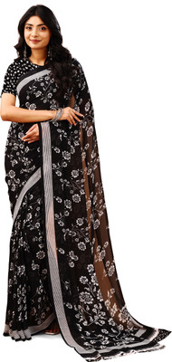 Anmi Printed Bollywood Chiffon Saree(Black)