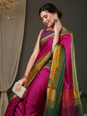 Sareemall Color Block Daily Wear Cotton Silk Saree(Pink)