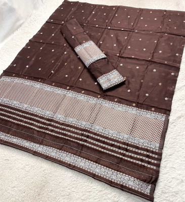 Skiran's Self Design Mekhela Chador Cotton Blend Saree(Brown)
