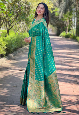 all about you Woven Banarasi Silk Blend Saree(Green)