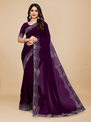 MAYRAAFASHION Self Design Bollywood Georgette Saree(Purple)