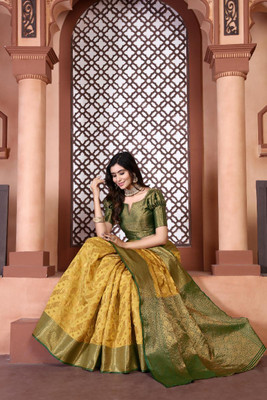 jayant creation Self Design, Woven Banarasi Silk Blend, Jacquard Saree(Yellow)