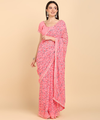 bhavika silk mills Printed Daily Wear Georgette Saree(Pink)