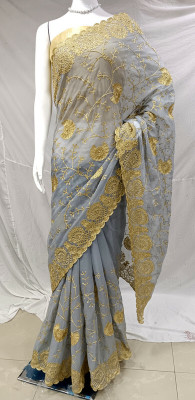 Sareez House Embroidered Bollywood Georgette Saree(Grey)